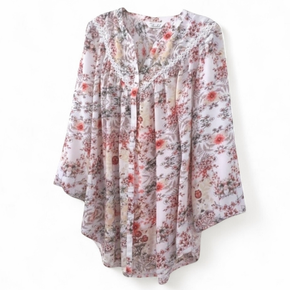 Ivory Floral Bell Sleeve Blouse